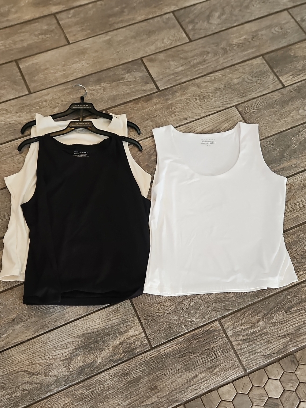 Tahari Black and White Scoop Neck Tank Three Pack
